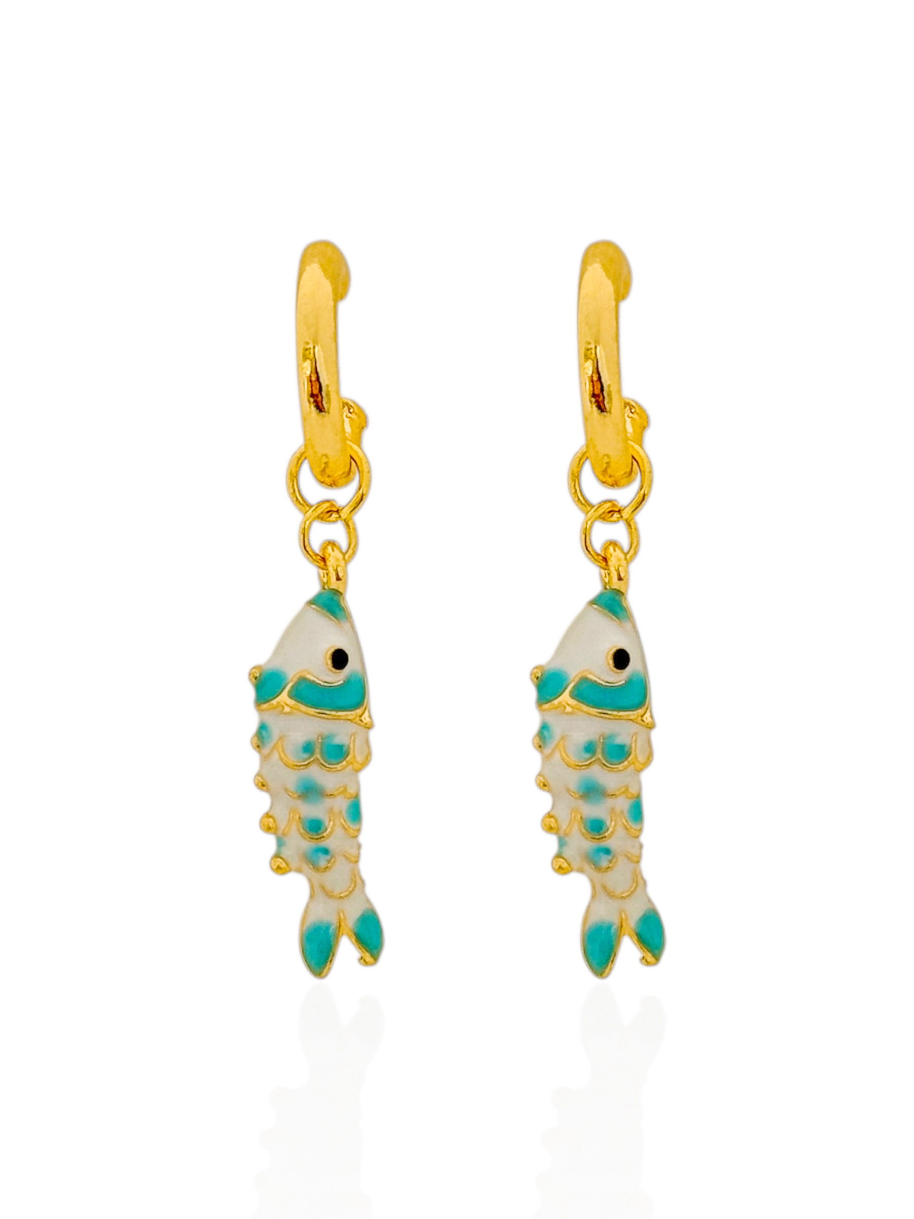 Brinco Folheado a Ouro 18k Argola Com Peixe