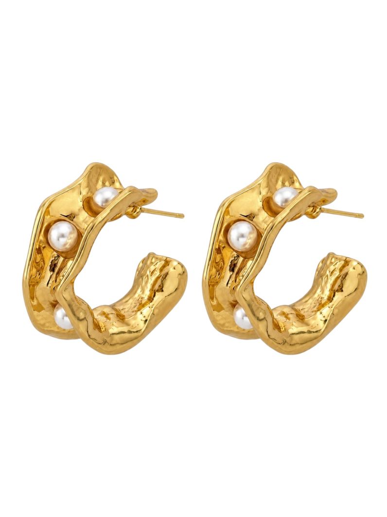 Brinco Folheado a Ouro 18k Argola com Perolas