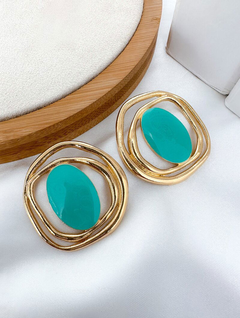 Brinco Folheado a Ouro 18k Argola Dois Fios com Detalhe Resinado