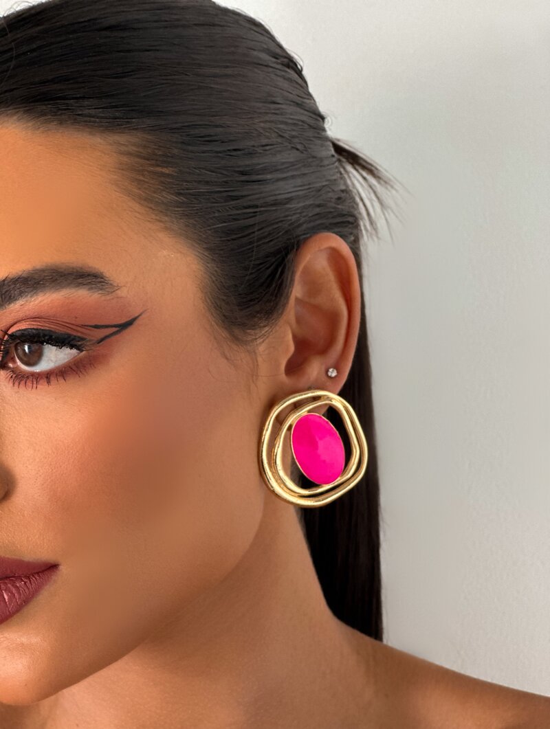 Brinco Folheado a Ouro 18k Argola Dois Fios com Detalhe Resinado