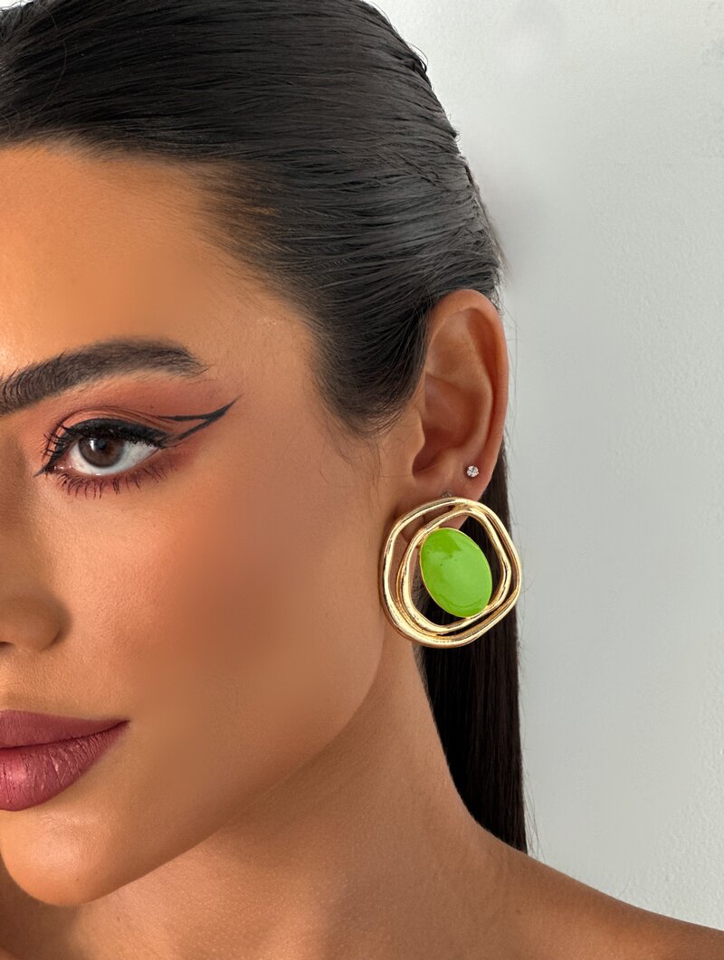 Brinco Folheado a Ouro 18k Argola Dois Fios com Detalhe Resinado