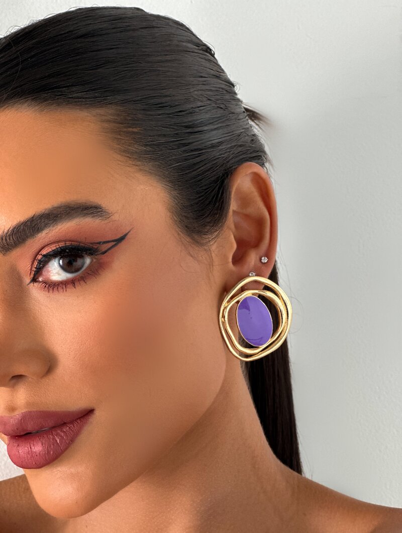 Brinco Folheado a Ouro 18k Argola Dois Fios com Detalhe Resinado