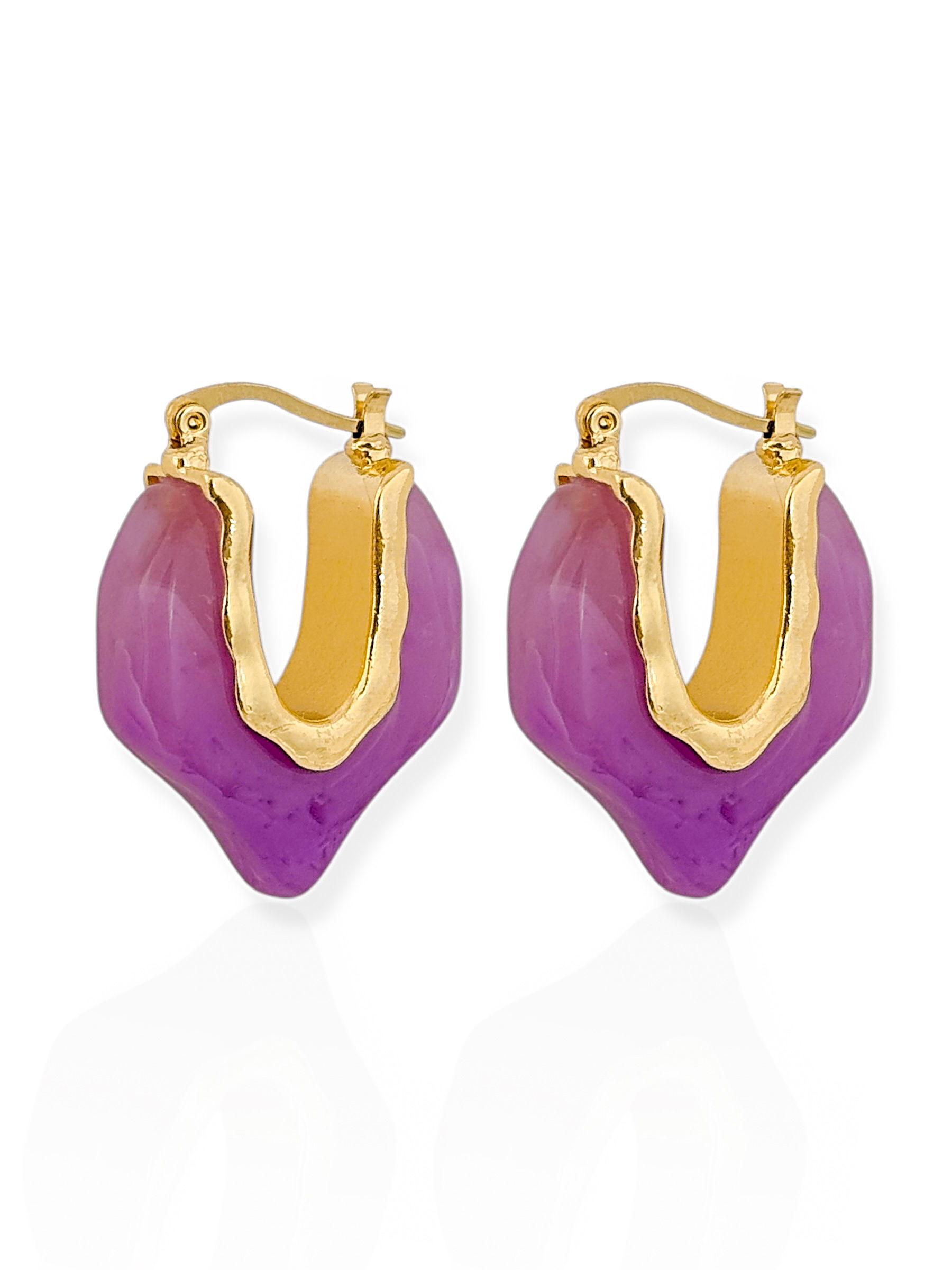 Brinco Folheado a Ouro 18k Argola Orgânica Resinada