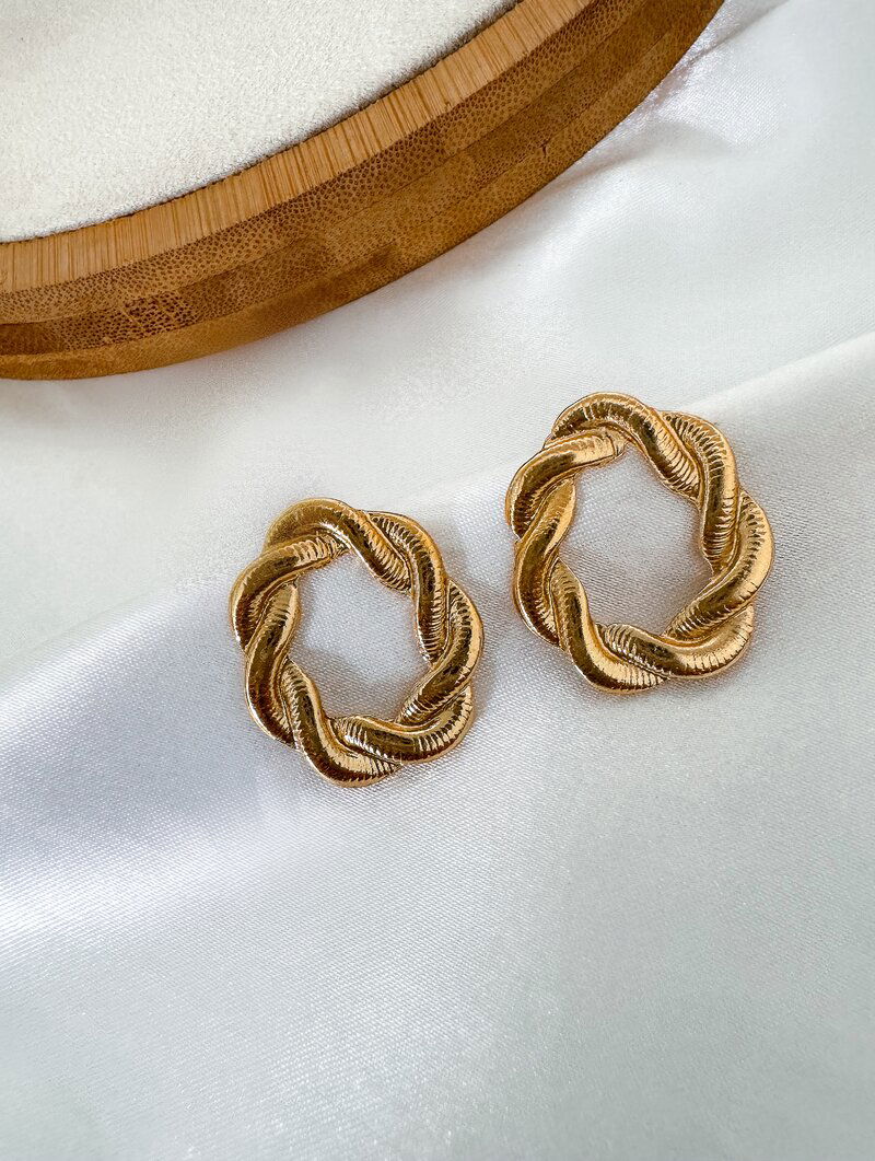 Brinco Folheado a Ouro 18k Argola Trançada