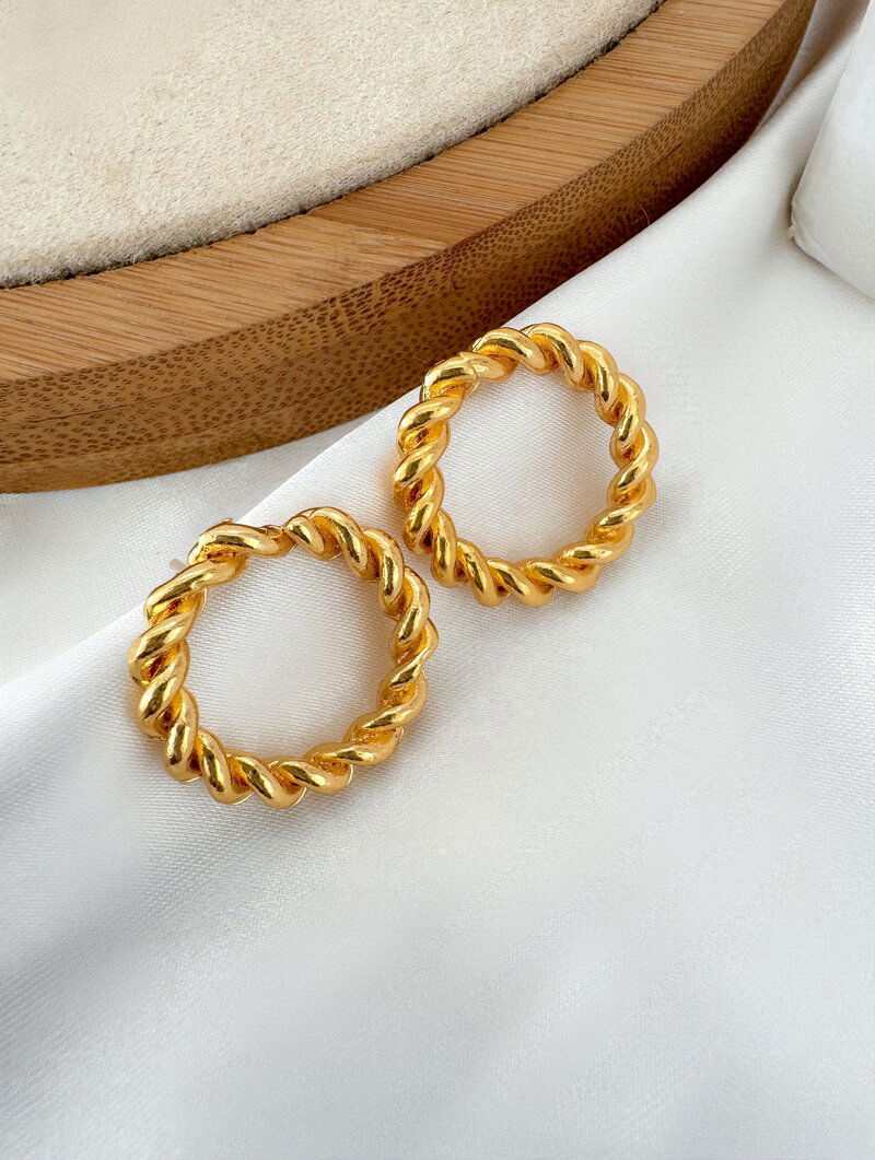 Brinco Folheado a Ouro 18k Argola Trançada