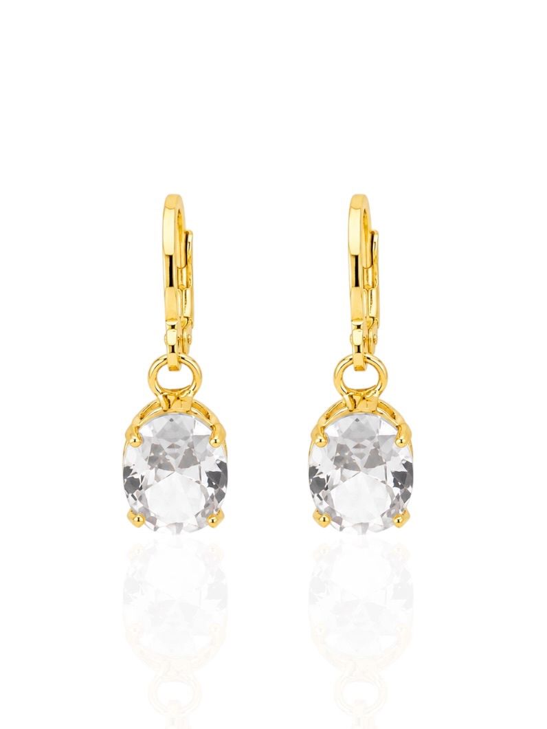 Brinco Folheado a Ouro 18k Argolinha Com Cristal Oval