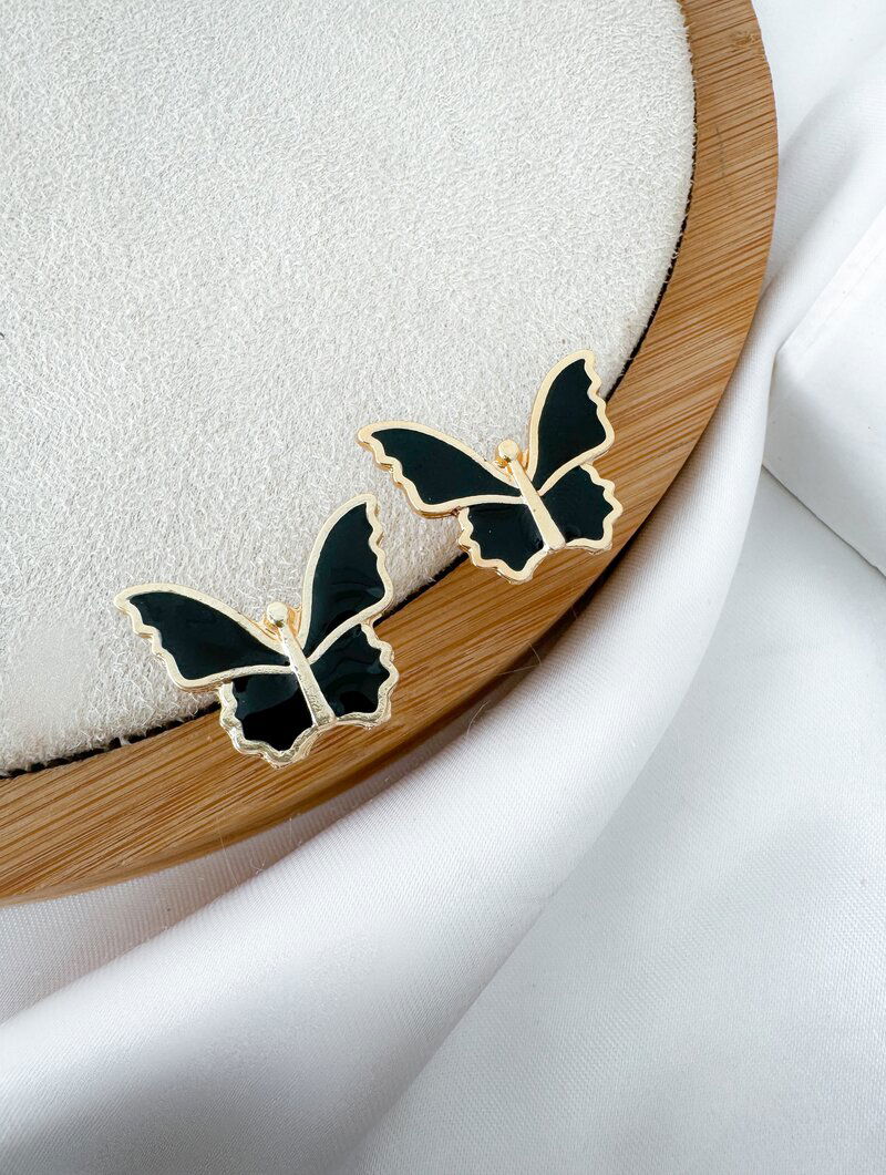 Brinco Folheado a Ouro 18k Borboleta Resinada