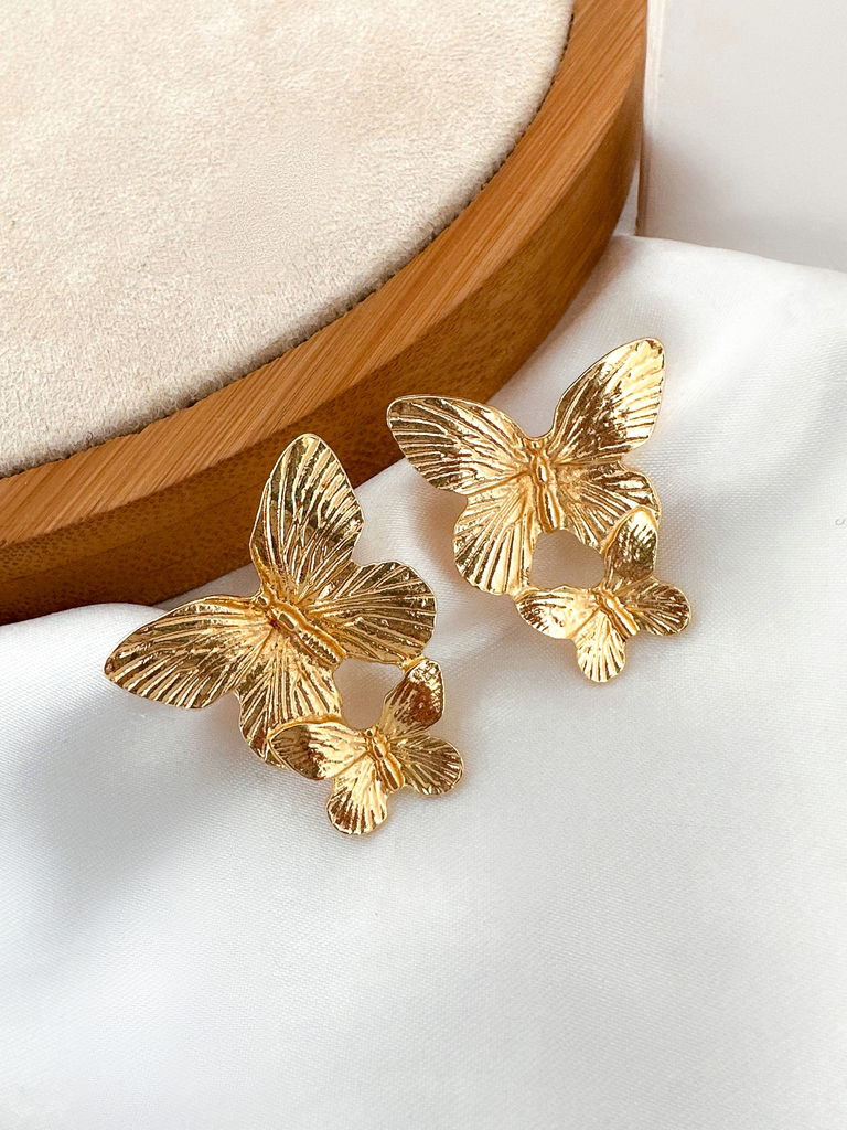 brinco folheado a ouro 18k borboletas