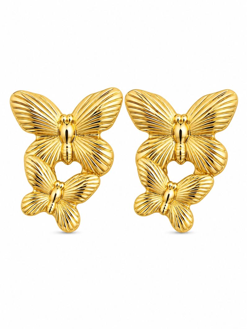Brinco Folheado a Ouro 18k Borboletas Texturizadas