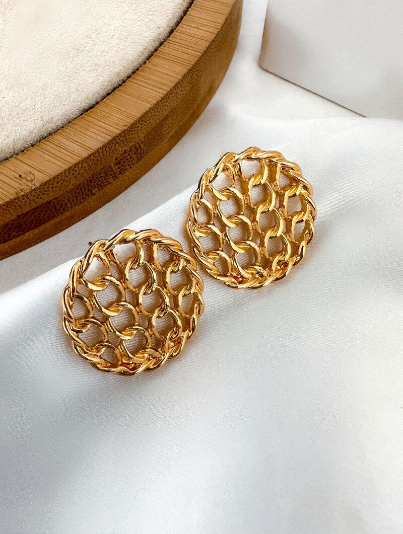 Brinco Folheado a Ouro 18K Botton Correntaria