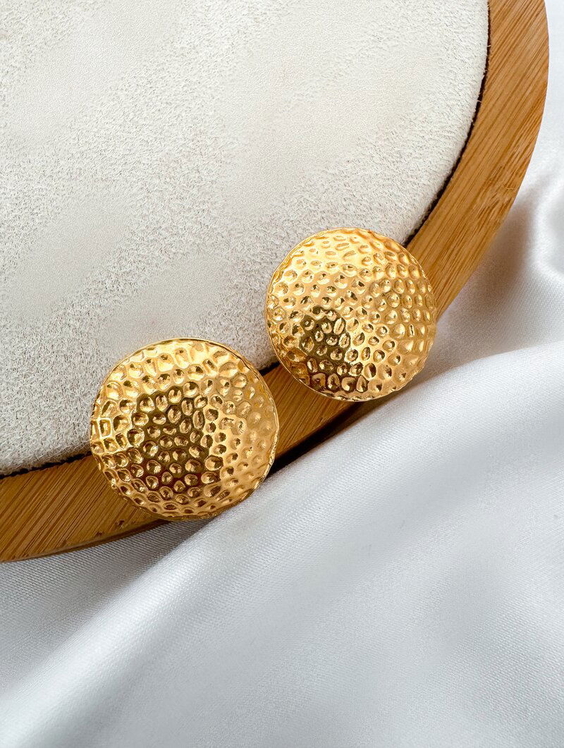 Brinco Folheado a Ouro 18k Botton Texturizado