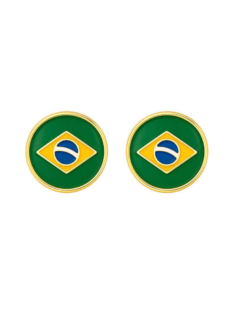 Brinco Folheado a Ouro 18k Brasil Circulo Resinado