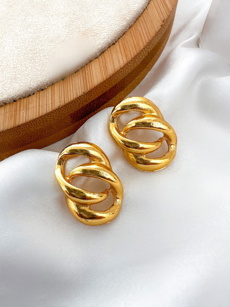 brinco folheado a ouro 18k circulos entrelaçados