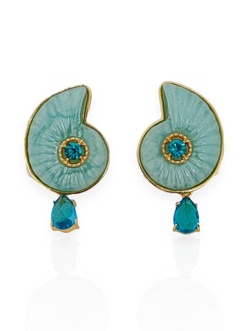 Brinco Folheado a Ouro 18K Conchas Coloridas com Ponto de Luz