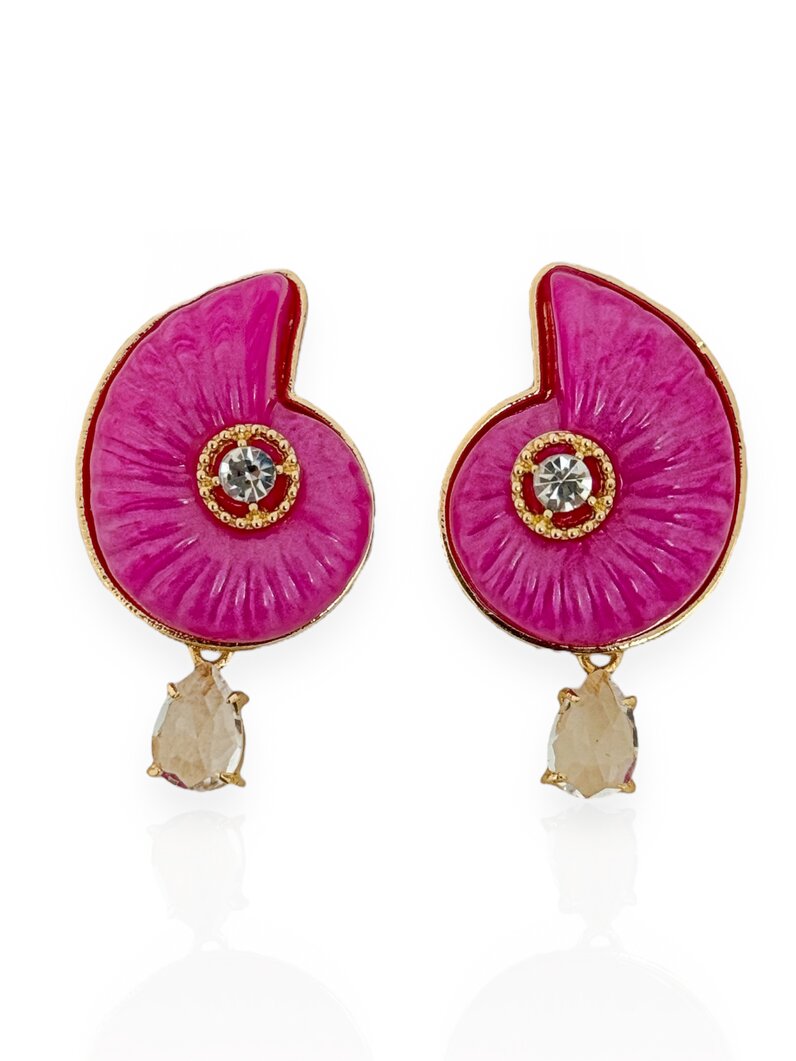 Brinco Folheado a Ouro 18K Conchas Coloridas com Ponto de Luz