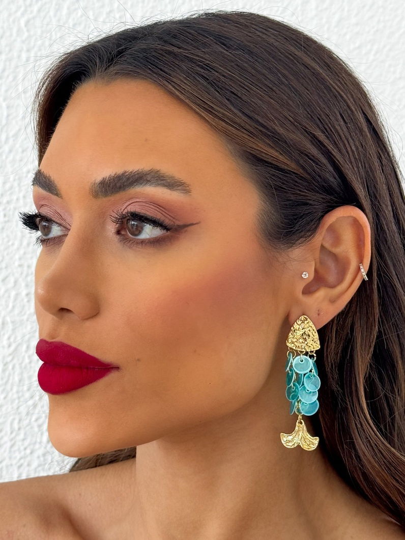 Brinco Folheado a Ouro 18k Deisng Peixei Com Círculos Coloridos