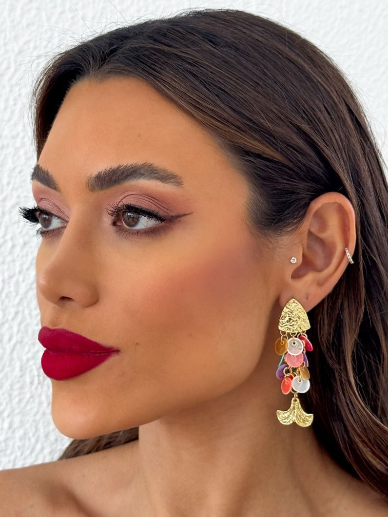 Brinco Folheado a Ouro 18k Deisng Peixei Com Círculos Coloridos