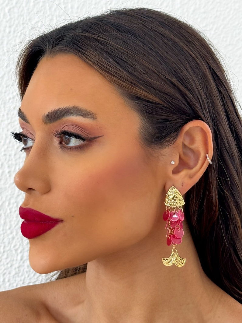 Brinco Folheado a Ouro 18k Deisng Peixei Com Círculos Coloridos