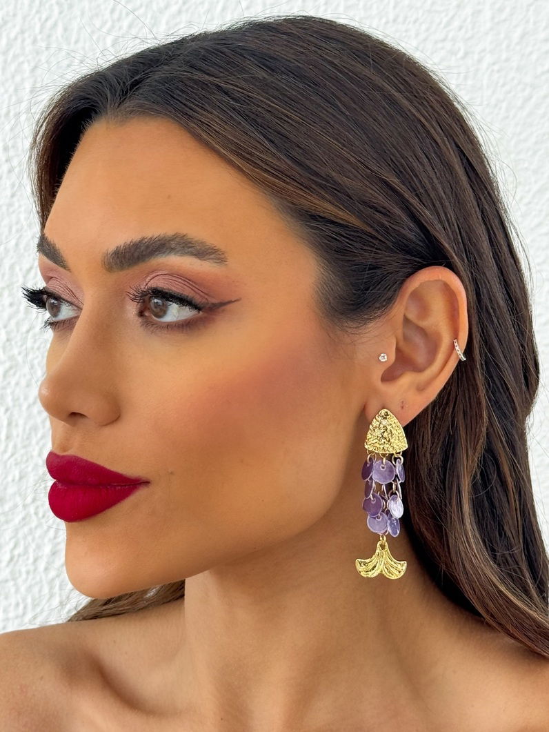 Brinco Folheado a Ouro 18k Deisng Peixei Com Círculos Coloridos