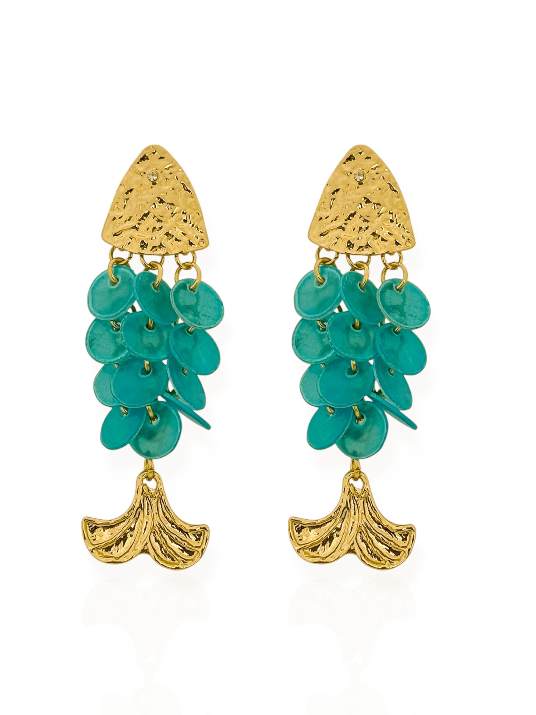 Brinco Folheado a Ouro 18k Deisng Peixei Com Círculos Coloridos