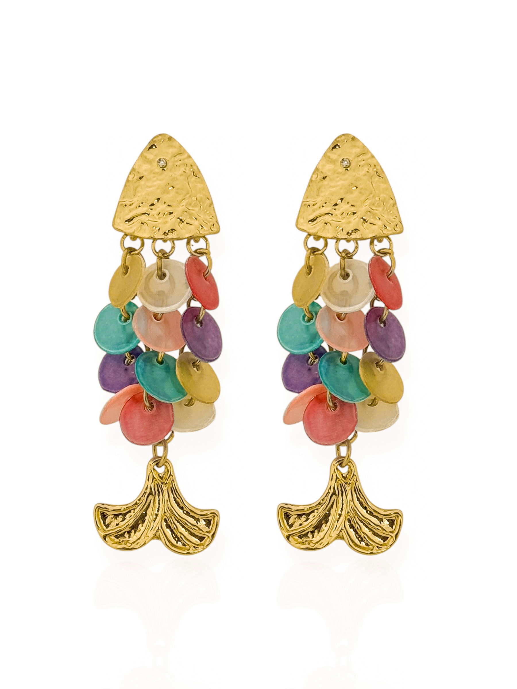 Brinco Folheado a Ouro 18k Deisng Peixei Com Círculos Coloridos