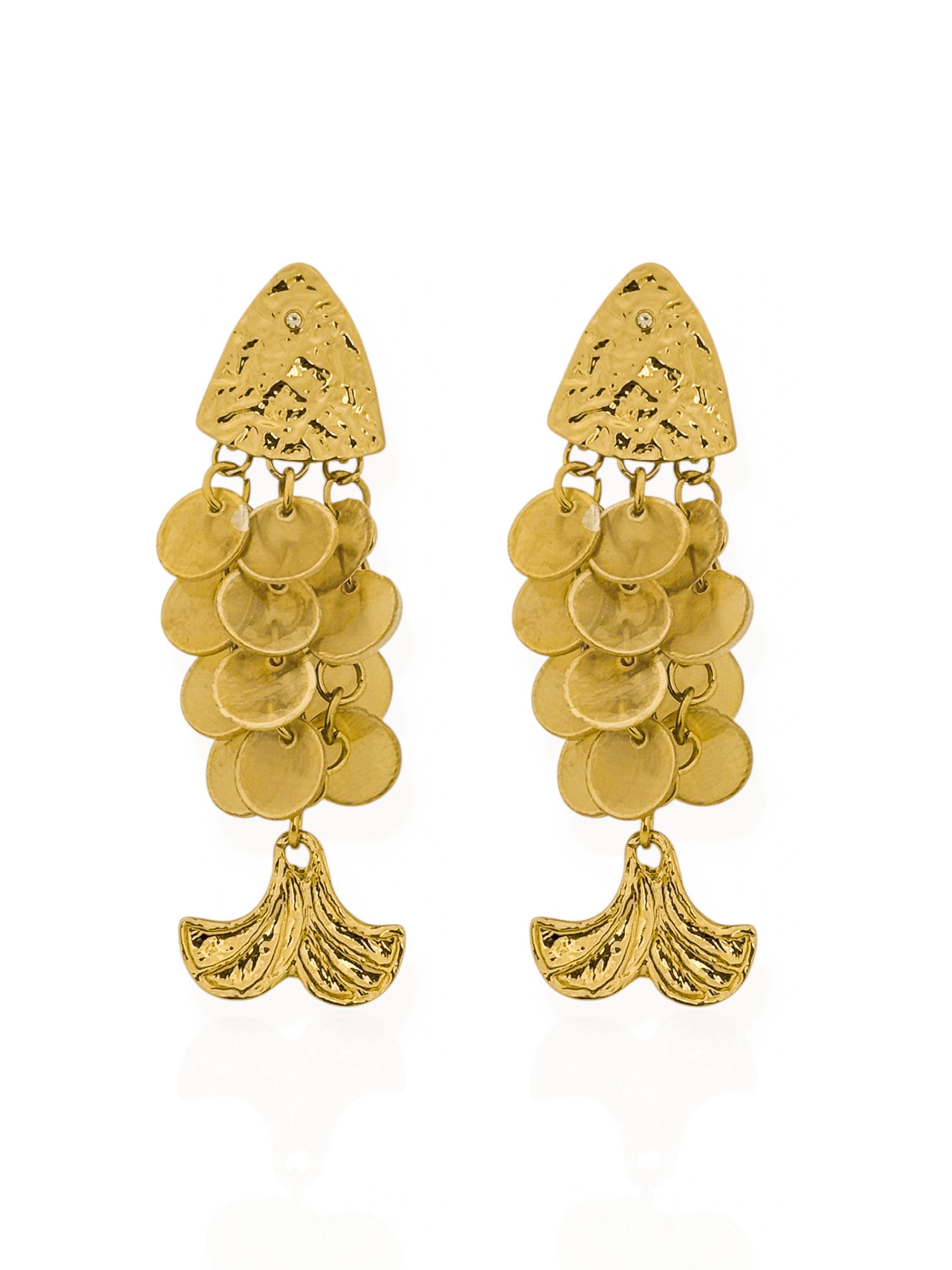 Brinco Folheado a Ouro 18k Deisng Peixei Com Círculos Coloridos