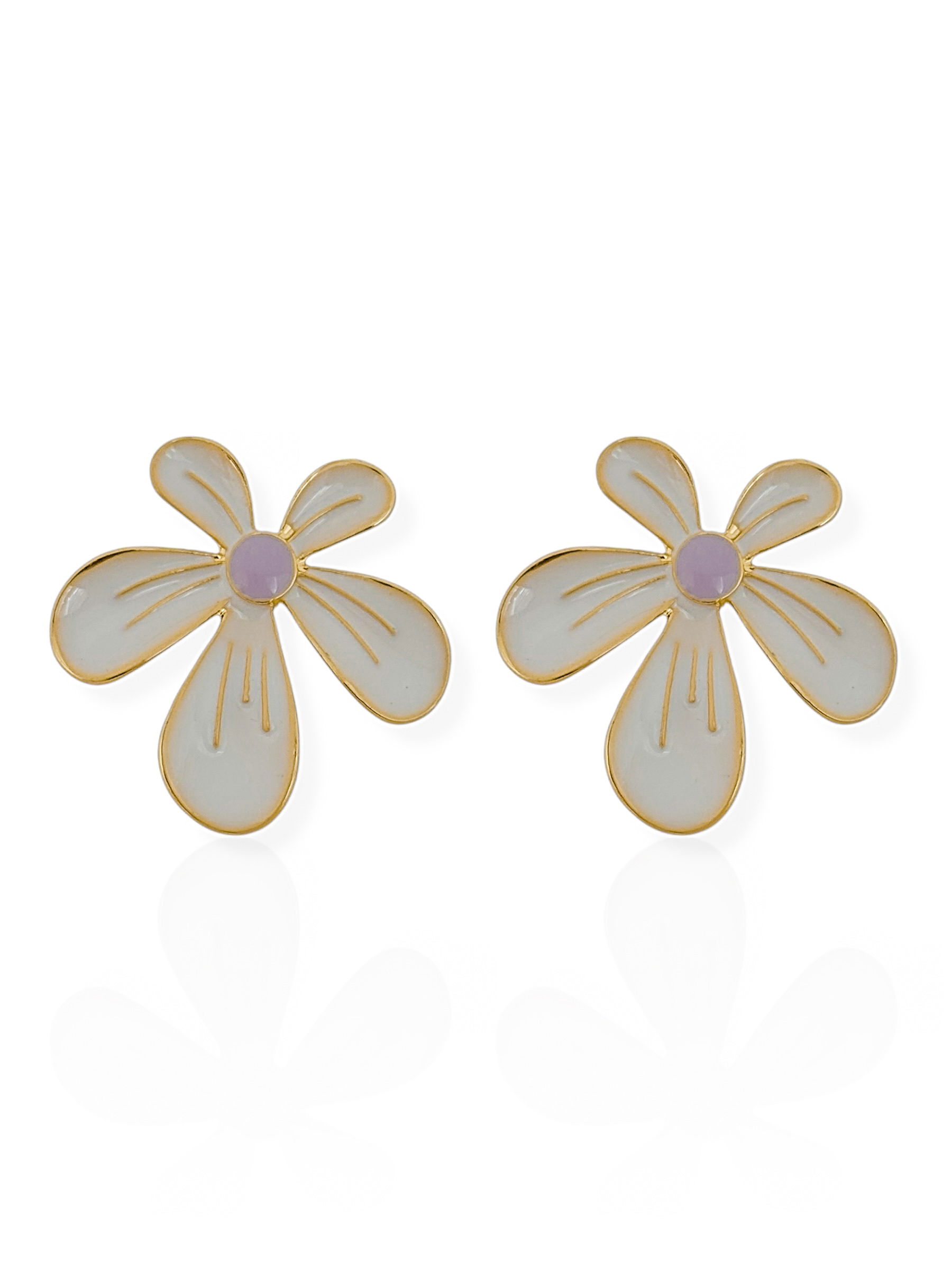 Brinco Folheado a Ouro 18k Design Flor Resinada