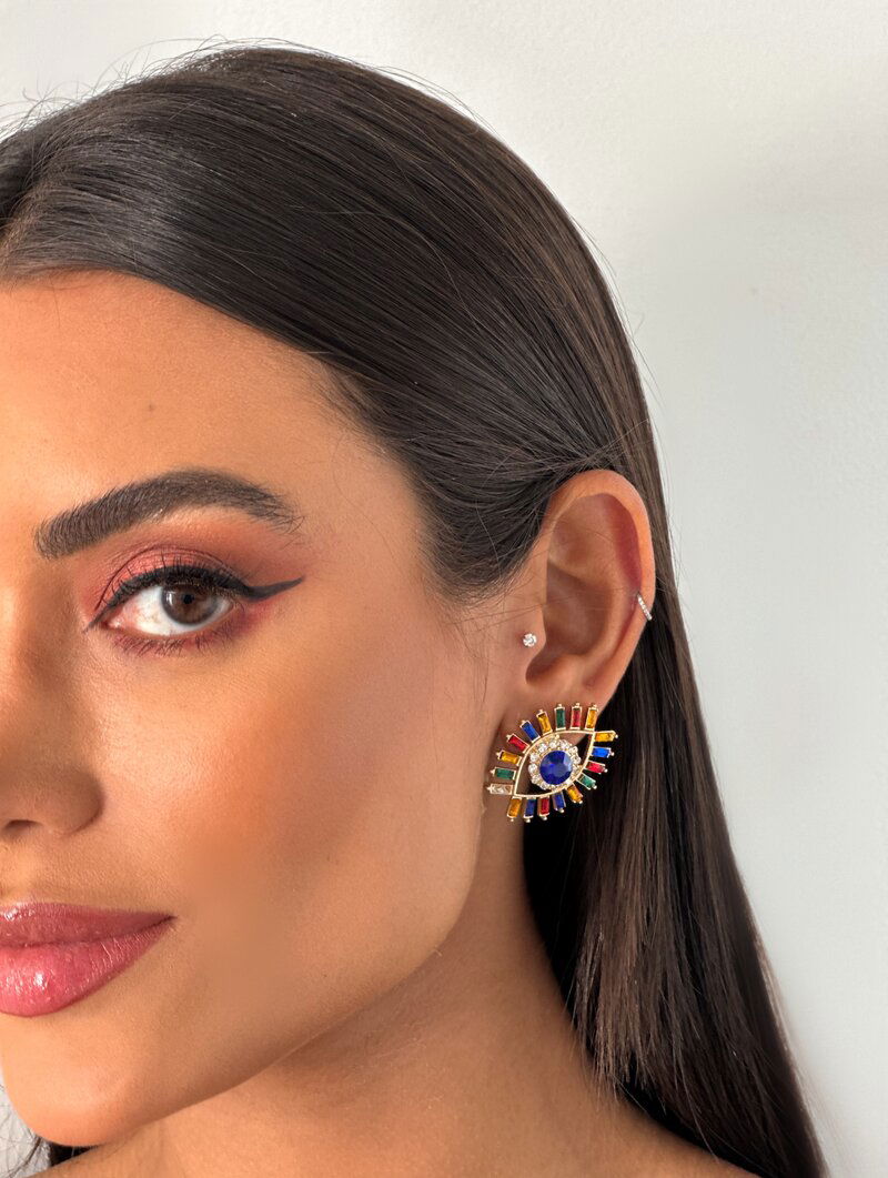 Brinco Folheado a Ouro 18K e a Prata Navetes com Pedra Zirconia