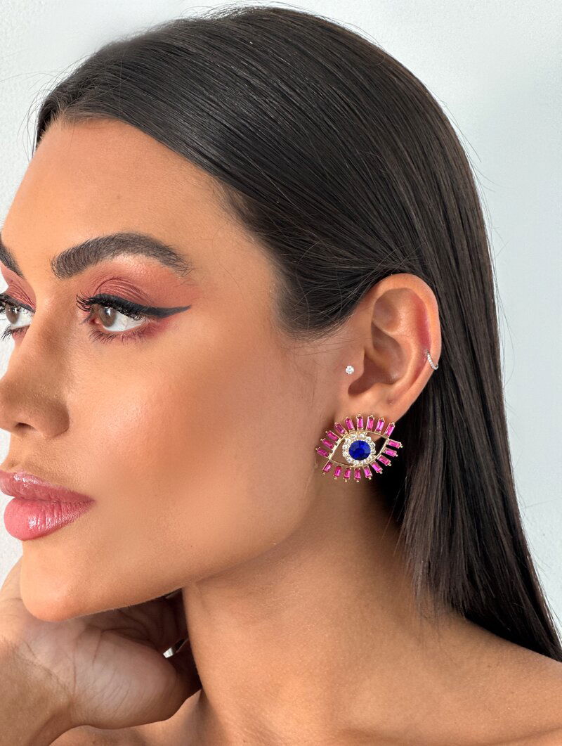 Brinco Folheado a Ouro 18K e a Prata Navetes com Pedra Zirconia