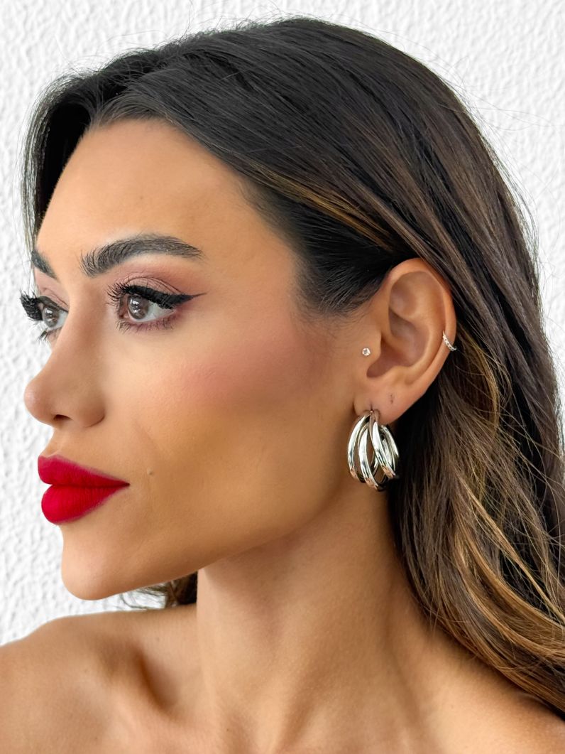 Brinco Folheado a Ouro 18k e Prata 3 Fios Maxi