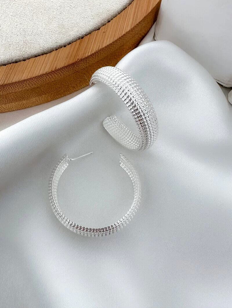 Brinco Folheado a Ouro 18k e Prata 925 Argola Texturizada