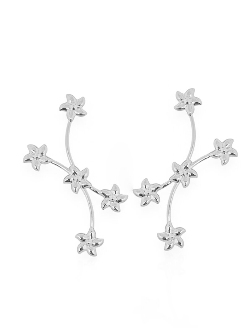 Brinco Folheado a Ouro 18k e Prata 925 Aro com Pequenas Flores