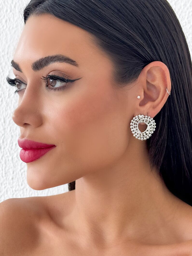 Brinco Folheado a Ouro 18k e Prata 925 Aro Triplo com Borda Trabalhada