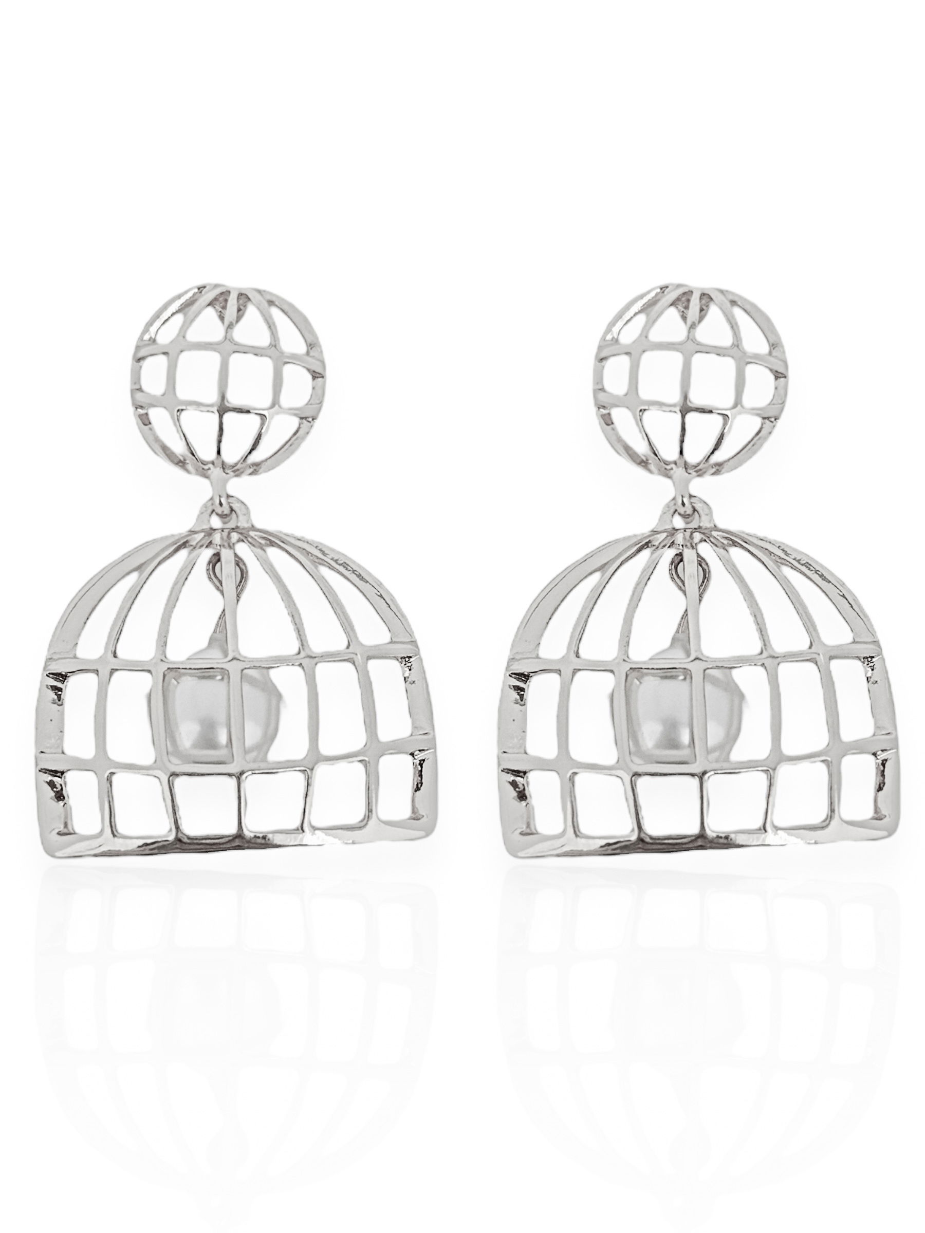 Brinco Folheado a Ouro 18k e Prata 925 Design Gaiola Com Pérola