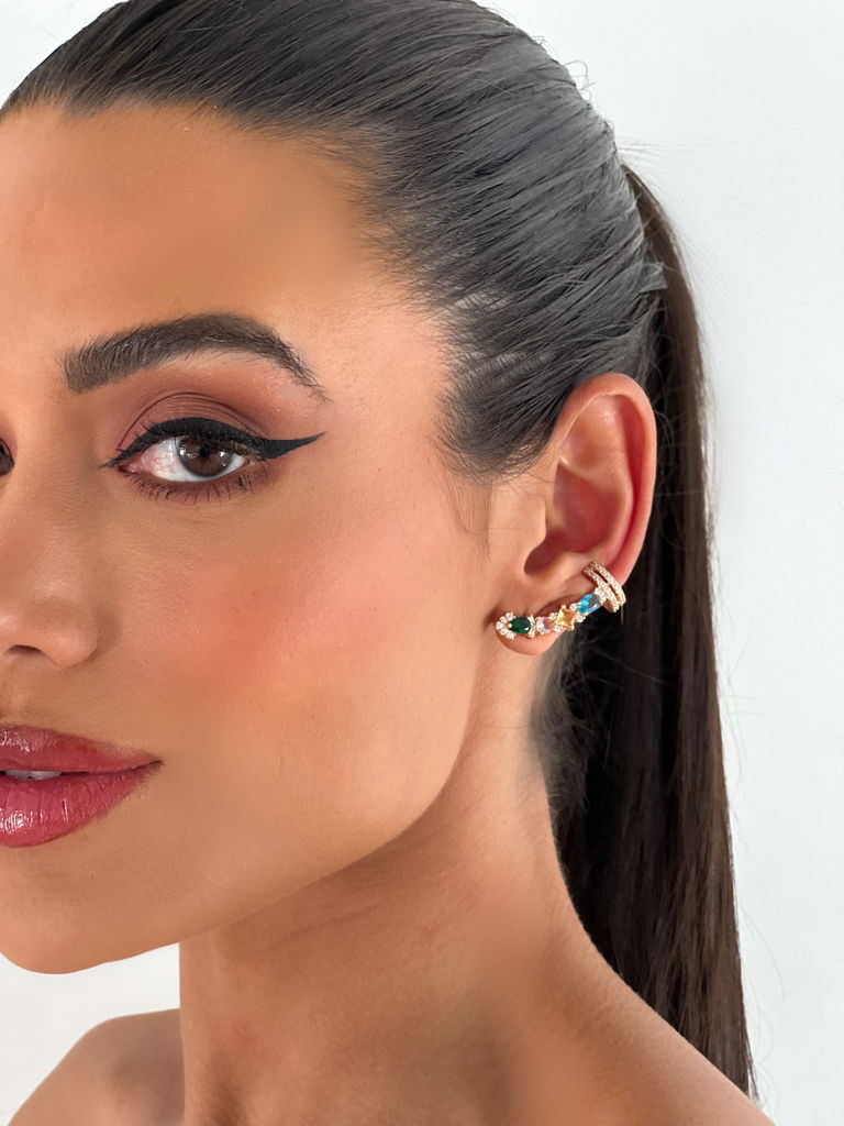 Brinco folheado a ouro 18k e prata 925 earCUFF com pedraria