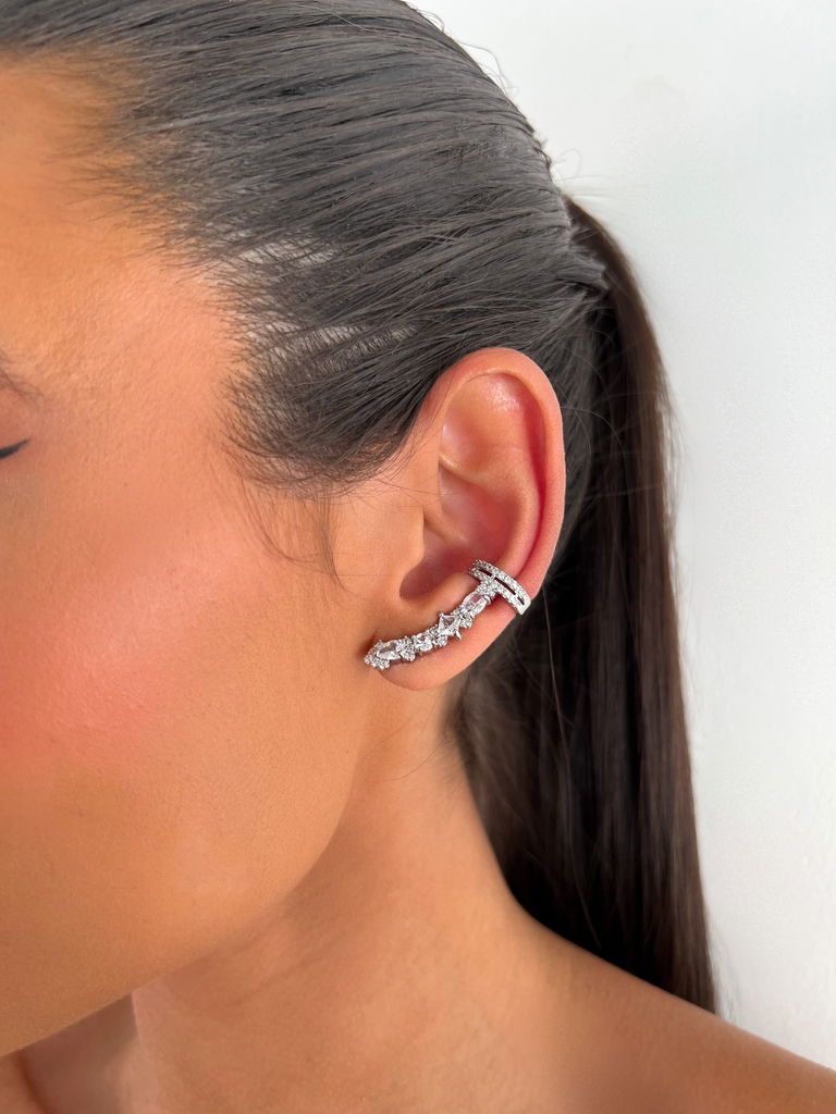 Brinco folheado a ouro 18k e prata 925 earCUFF com pedraria