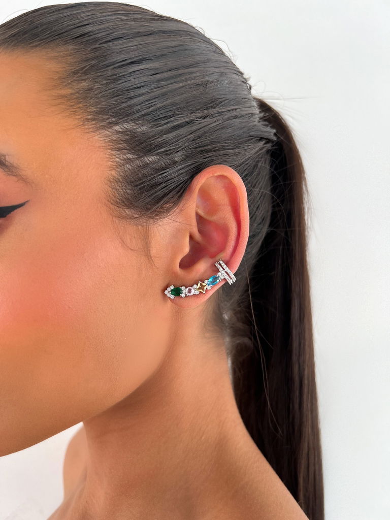 Brinco folheado a ouro 18k e prata 925 earCUFF com pedraria