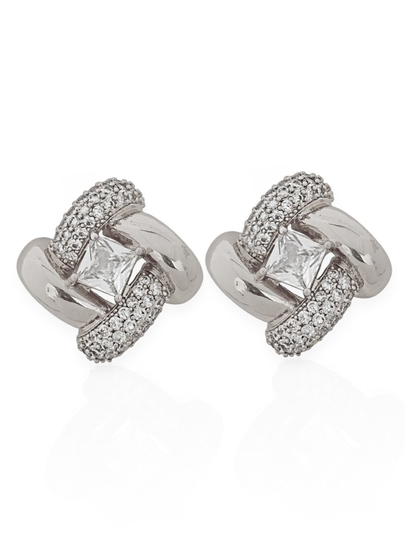 Brinco Folheado a Ouro 18k e Prata 925 Elos com Zircônia e Ponto de Luz