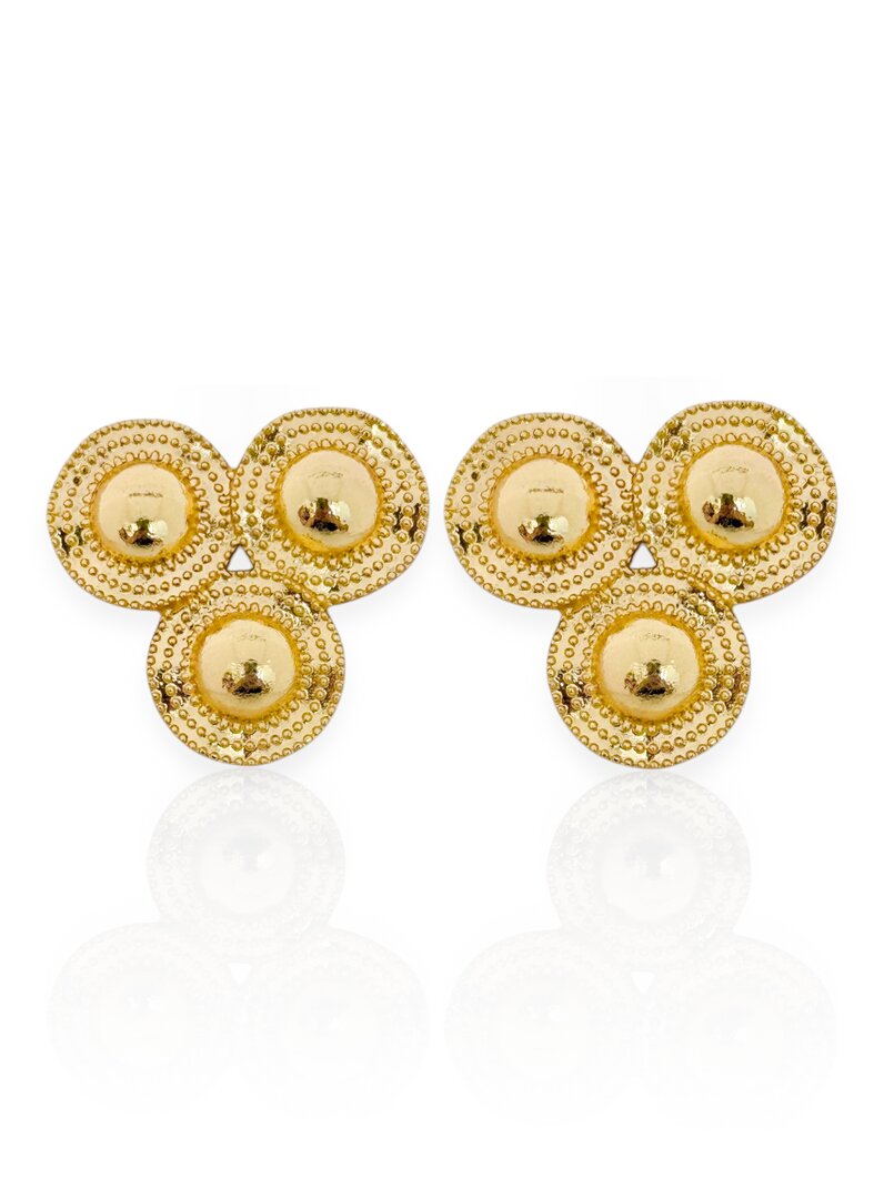 Brinco Folheado a Ouro 18k e Prata 925 Esfera Tripla com Borada Trabalhada