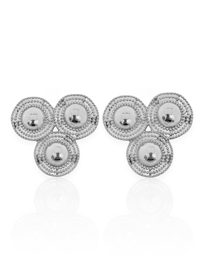 Brinco Folheado a Ouro 18k e Prata 925 Esfera Tripla com Borada Trabalhada