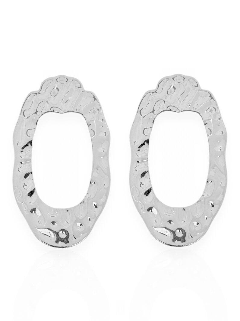 Brinco Folheado a Ouro 18K e Prata 925 Formato Oval Martelado