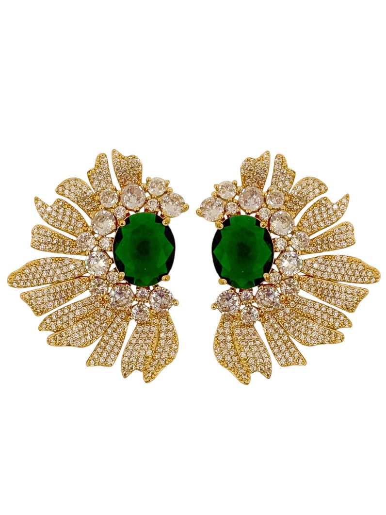 Brinco Folheado a Ouro 18k e Prata Alta Joalheria Com Zircônia Colorido