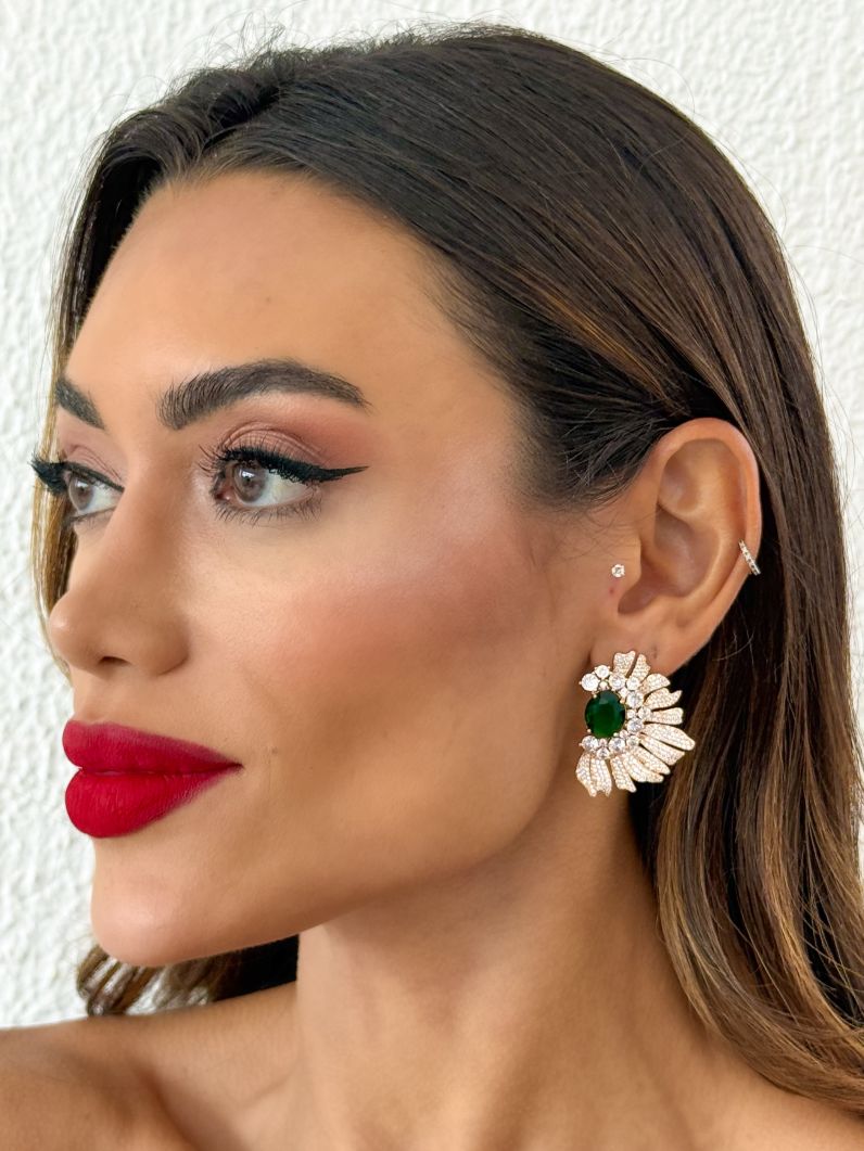 Brinco Folheado a Ouro 18k e Prata Alta Joalheria Com Zircônia Colorido