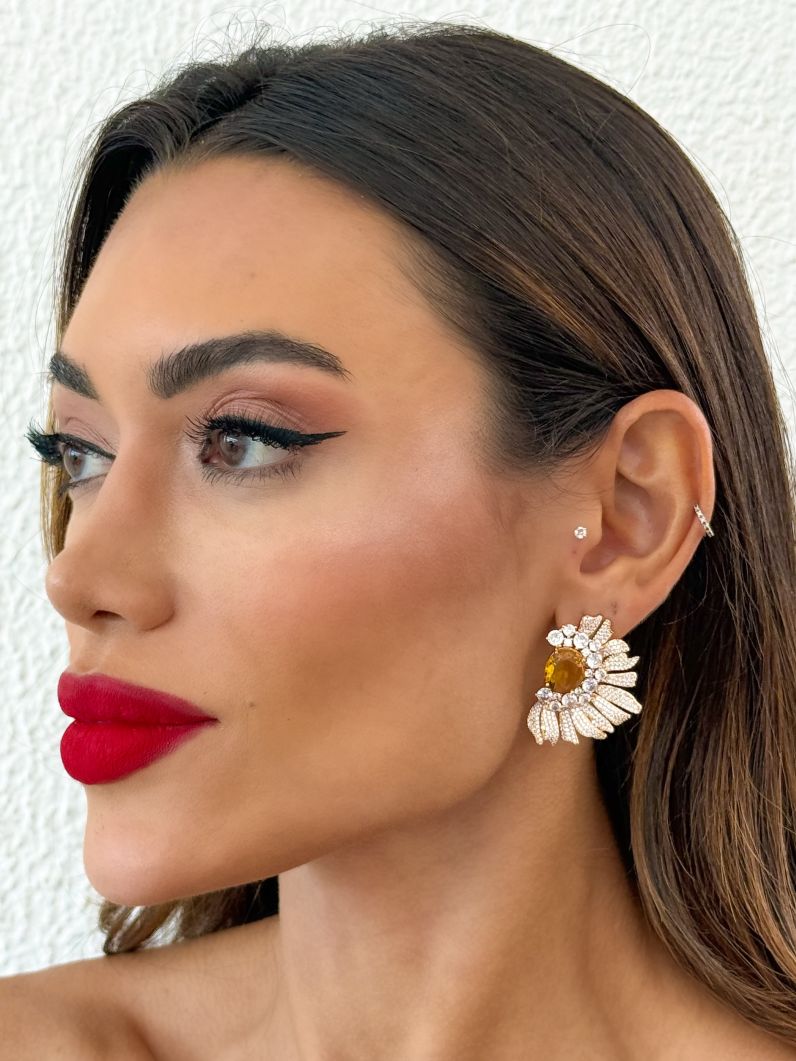 Brinco Folheado a Ouro 18k e Prata Alta Joalheria Com Zircônia Colorido