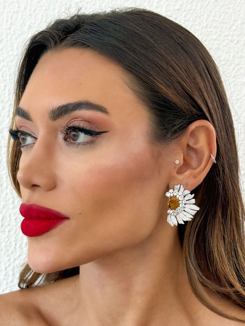 Brinco Folheado a Ouro 18k e Prata Alta Joalheria Com Zircônia Colorido