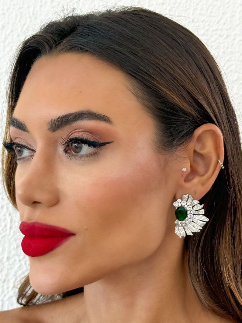 Brinco Folheado a Ouro 18k e Prata Alta Joalheria Com Zircônia Colorido