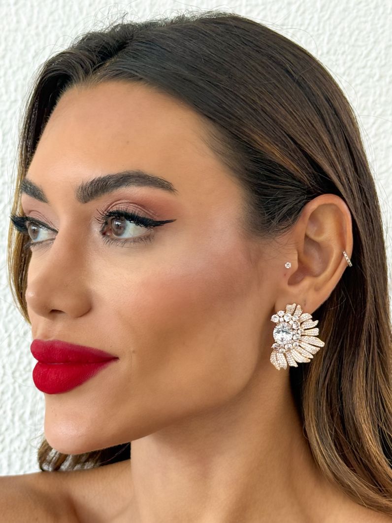 Brinco Folheado a Ouro 18k e Prata Alta Joalheria Com Zircônia Colorido