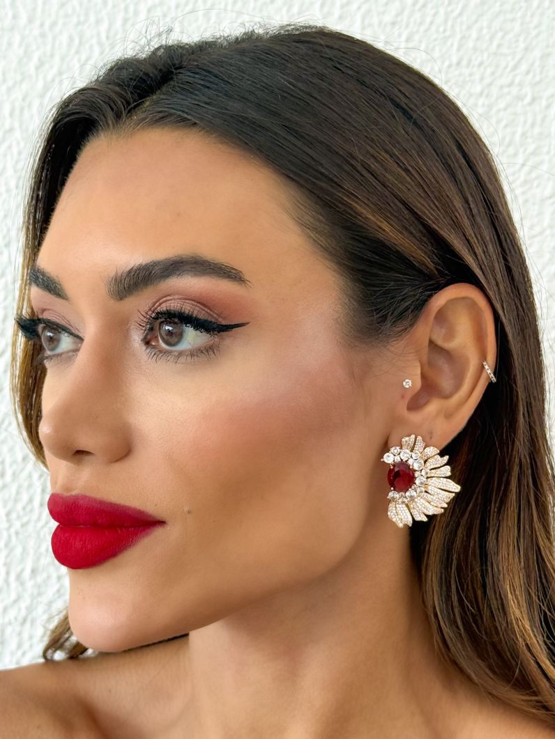 Brinco Folheado a Ouro 18k e Prata Alta Joalheria Com Zircônia Colorido