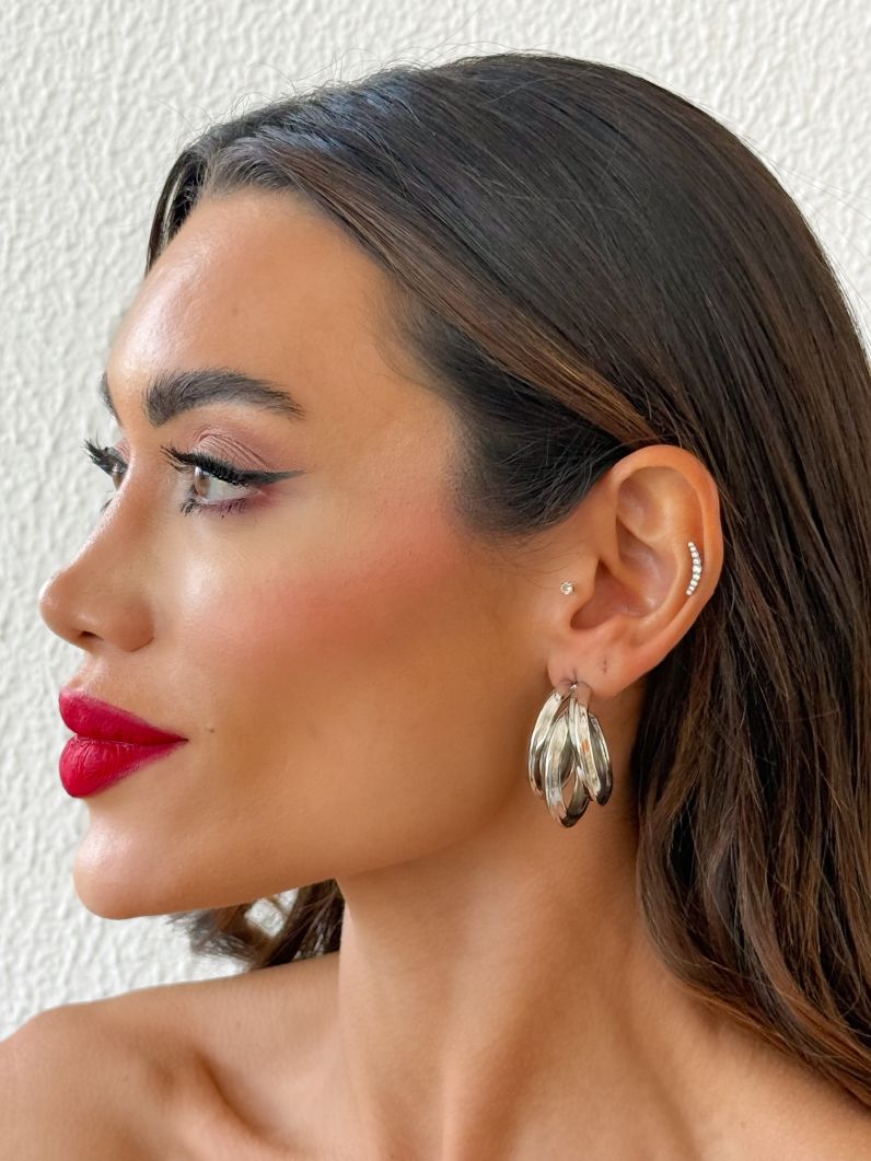 Brinco Folheado a Ouro 18k e Prata Argola 3 Fios