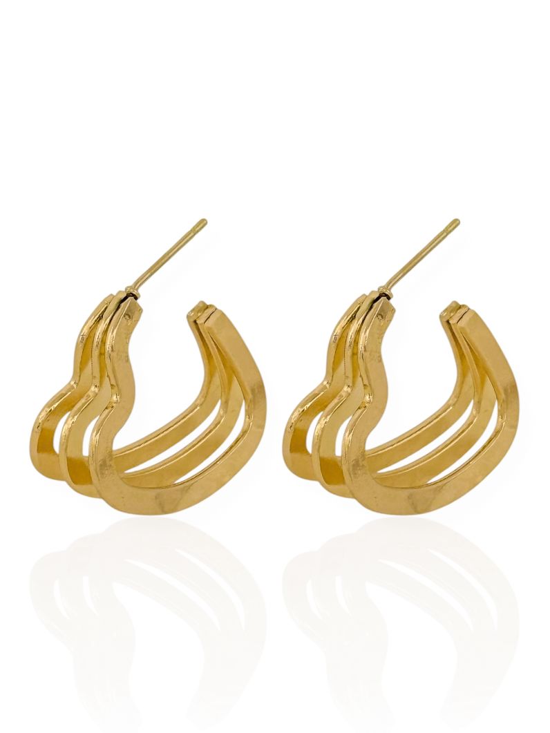 Brinco Folheado a Ouro 18k e Prata Argola 3 Fios Design Coração
